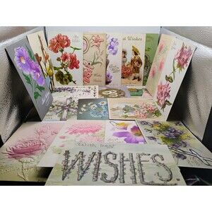Lot Of 20 Antique/Vintage Birthday/Best Wishes Embossed Floral Postcards #3